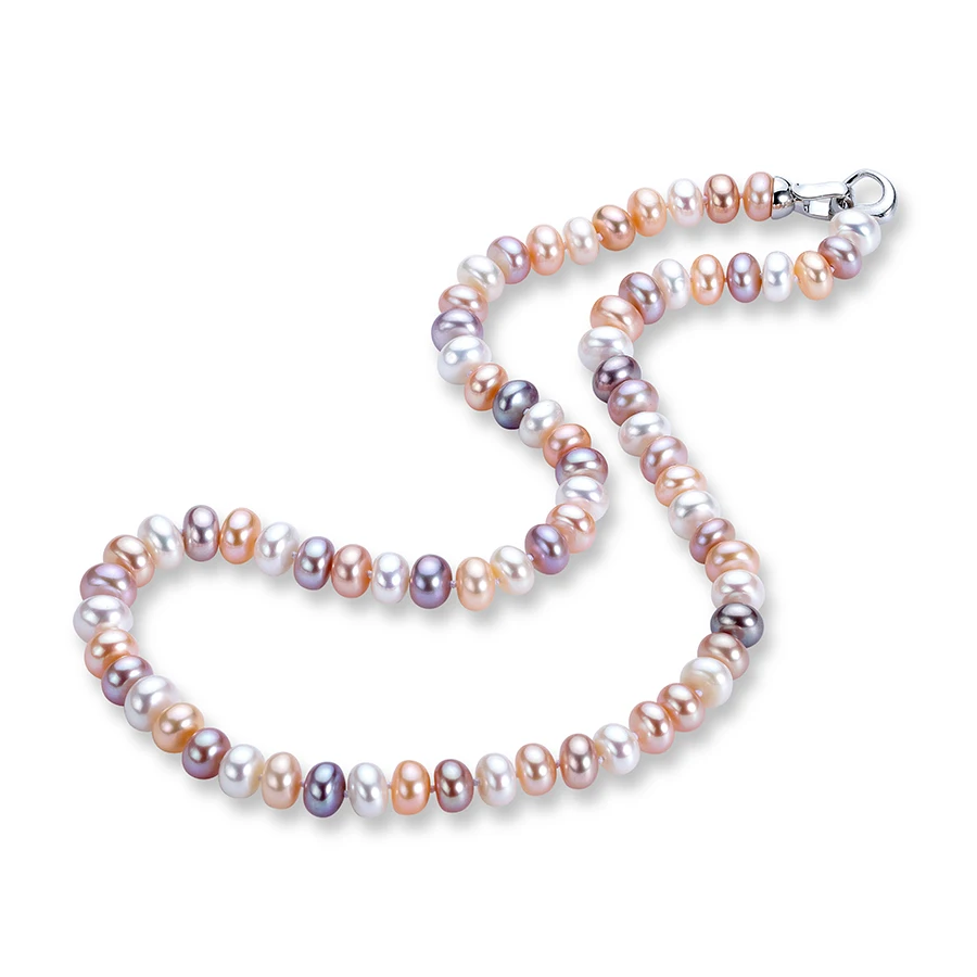 Collana lunga di perle d'acqua dolce naturali per le donne Catena al collo Perle multicolori ad alto lucentezza Gioielli Girocollo con perline in argento 925