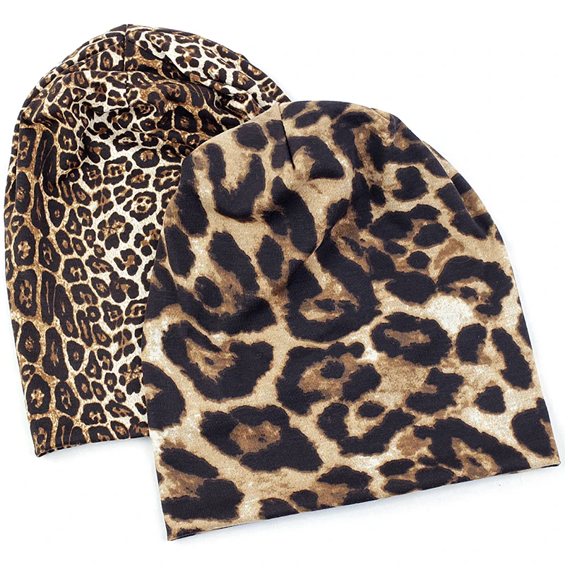 Geebro Winter hats For Womens Men Leopard Soft Cotton Polyester Slouch Beanies hats  Unisex Hip hop hats And Caps Accessories