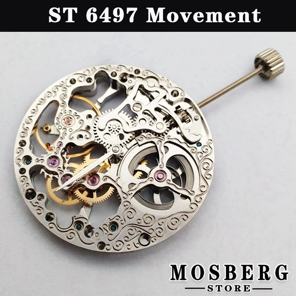 Silver Watch Movement 17 Jewels Fit Sea Gull ST36 6497 Hand Winding Mechanical Watches Accessory Parts