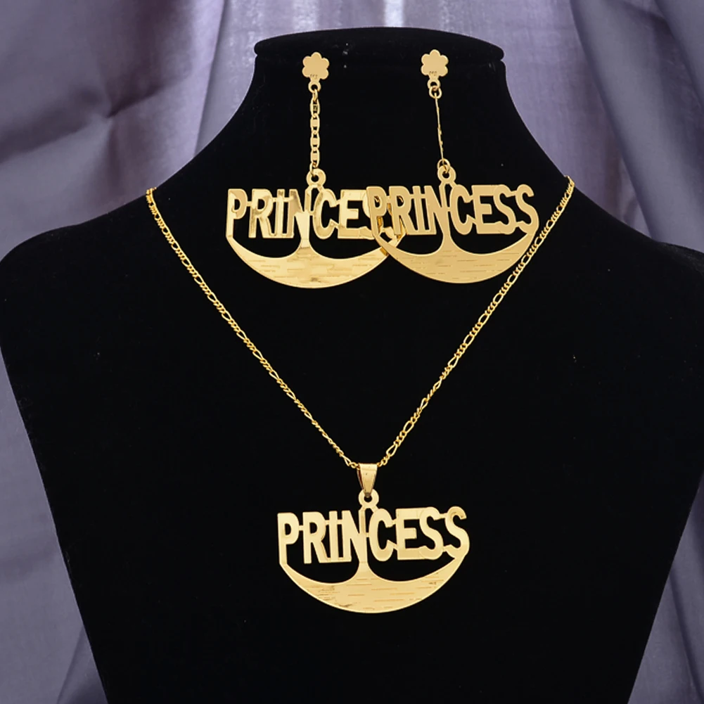 Vier Stile Dubai Goldfarben Personalisiertes Buchstaben-Halsketten- und Ohrring-Schmuckset für Frauen Männer Ehefrau – Detail 2