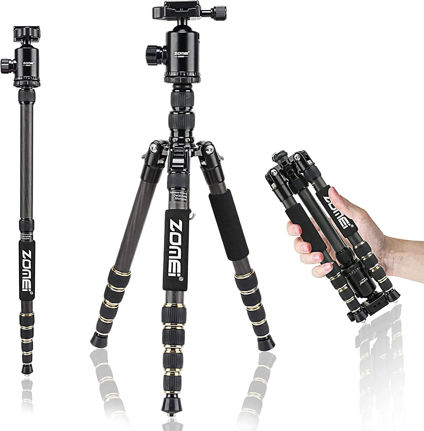 Zomei Professional Compact Tripod for DSLR Phone Carbon Fiber Tripod Monopod with Ball Head Carry Bag for Travel and Photography