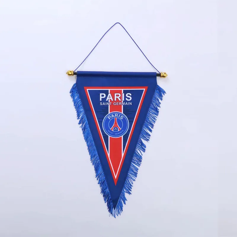 Custom Logo Pennant Football Team Flag High Quality Polyester Triangle Flag Home Decoration  Hanging Silk Banner