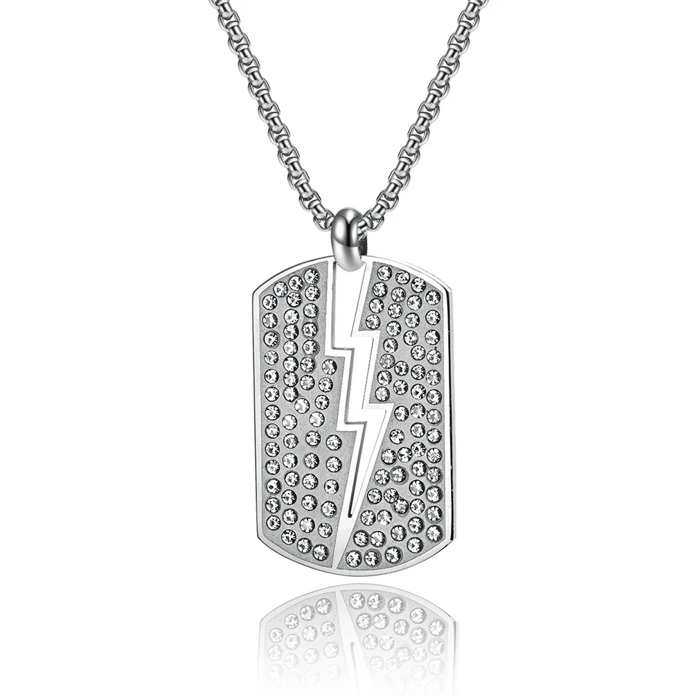 

В стиле "хип-хоп" Lightning ожерелья Dog Tag кулон из нержавеющей стали кубического циркония подойдет в качестве подарка как для мужчин, так и для панк ювелирные изделия 24 ''цепи