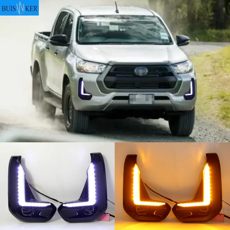 

Для Toyota Hilux Revo 2020 2021 светодиодный ные дневные ходовые огни DRL с указателем поворота бампер противотуманные фары дальнего света