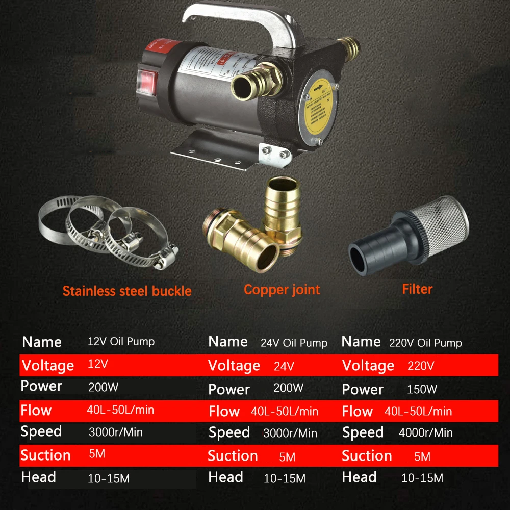 Imagem -05 - Elétrico Transmissão Automática Alta Velocidade Bomba de Óleo Diesel Fuel Transfer Sucção dc 12v 24v 200w 50l por Min