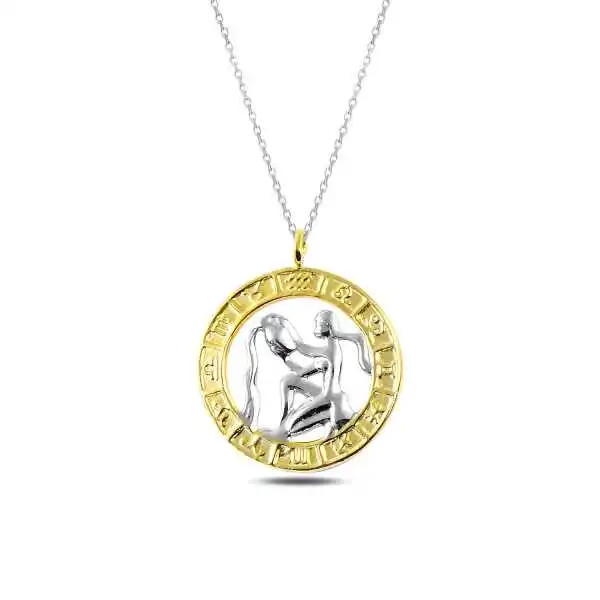 Silver Gold Aquarius Zodiac Pendant Women Fine Jewelry Wedding Party Birthday Gift - Box - Pendant - Chain Choker - Female - Ladies - Fashion