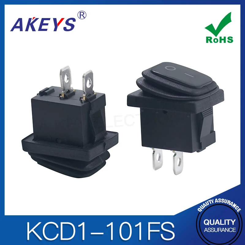 3pcs Ship type waterproof switch 2-pin 2-gear rocker button switch KCD1-101FS black 6A water dispenser power supply 15 * 21