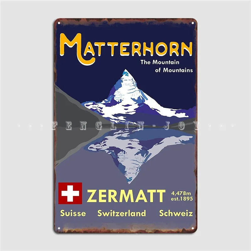 Matterhorn Zermatt Switzerland Ski Poster Poster Metal Plaque Wall Cave Mural Painting Funny Bar Cave Tin Sign Poster