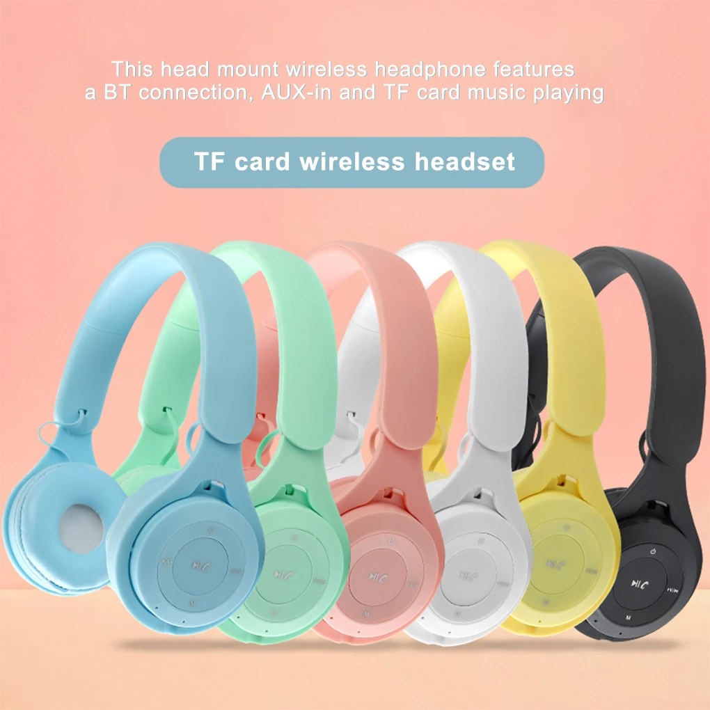 Bluetooth 5.0 Headphone Wireless Head Mount Headphone TF Card Rechargeable Headset with Mic, Yellow