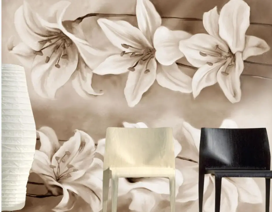 flower wallpaper for walls 3 d for living room Retro oil painting lily fashion tv background wall