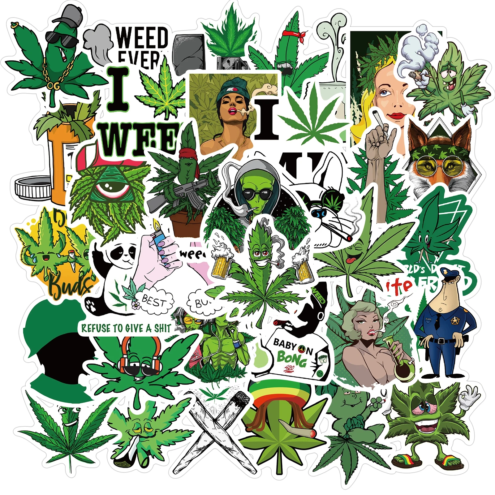 

10/30/50PCS Funny Characters Leaves Weed Smoking Graffiti Stickers Bike Travel Luggage Guitar Laptop PVC Waterproof Cool Sticker