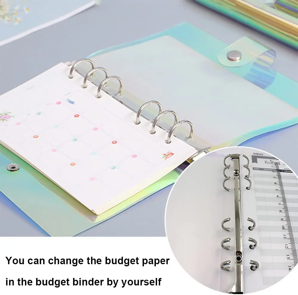 A6 PVC Waterproof Binder Cover, Budget Cash Envelopes System with 12 Zipper Pockets,12 Colorful Budget Sheets ,16 Labels Sticker