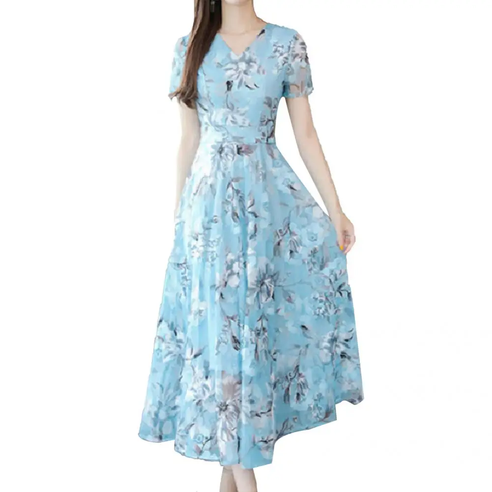 Alle Spiel Elegante Kurzarm Floral Print Midi Kleid Mode Midi Kleid Kurzarm für Reise