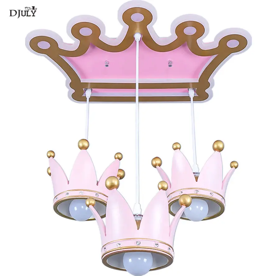 nordic Princess bedroom Crown hanging ceiling lamp kids living room lights suspended pink girls ceiling led lighting fixtures