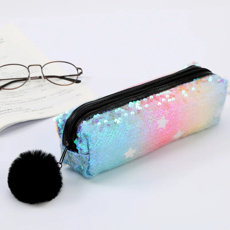 Sequin Pencil Case Hairball Cartucheras Escolares Pencilcase Largecapacity Kawaii School Supplies Trousse Scolaire Pencil Pouch