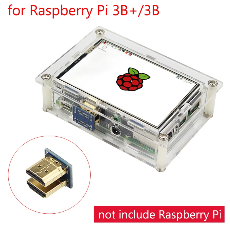 Tela de lcd com sensor de toque raspberry pi 4 model b, 3.5 polegadas, 480x320 a 1920x1080, + capa de acrílico para raspberry pi 4b/3b +/3b