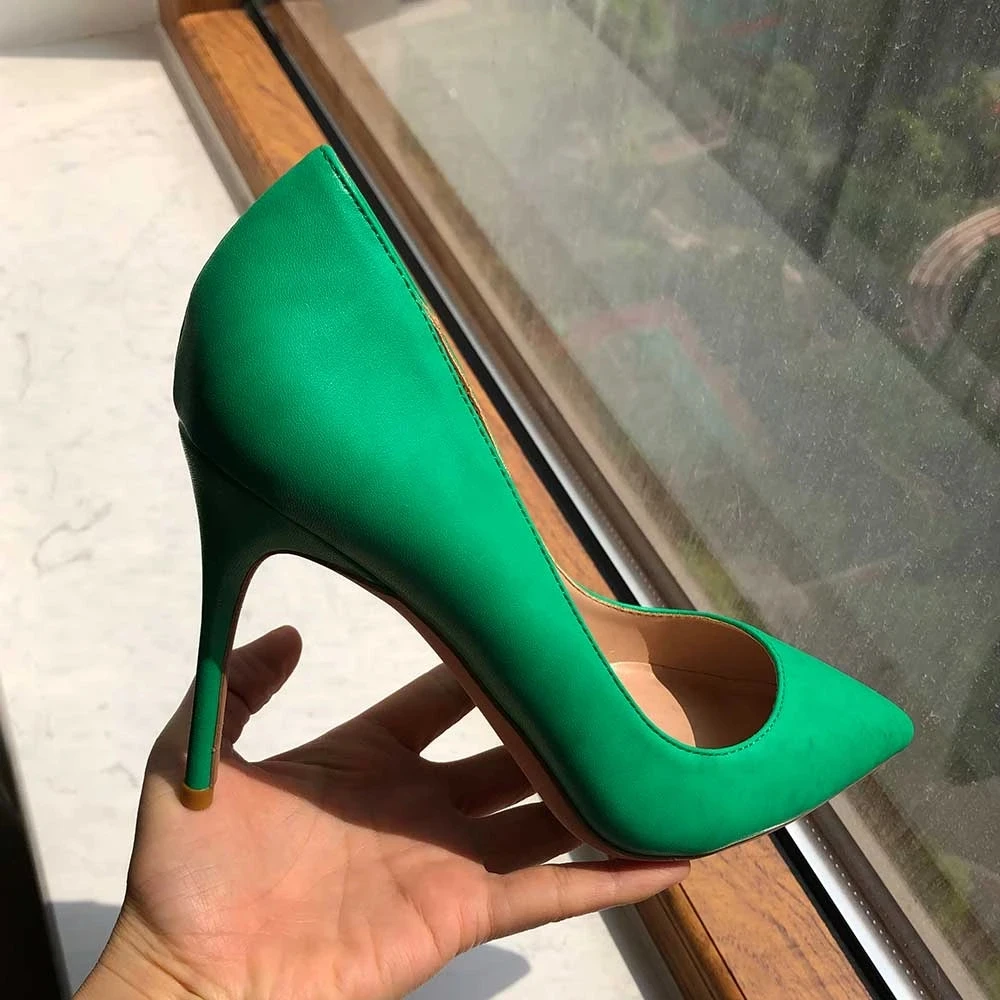 Tikicup Solid Green Women Pointy Toe High Heels 8/10/12cm Fashion Slip On Stilettos Ladies Formal Dress Shoes Customize Pumps