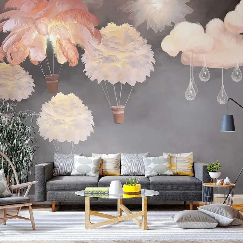 

Custom Feather lamp wallpaper for children's room hall TV background wall paper bedroom wall covering decoration salon