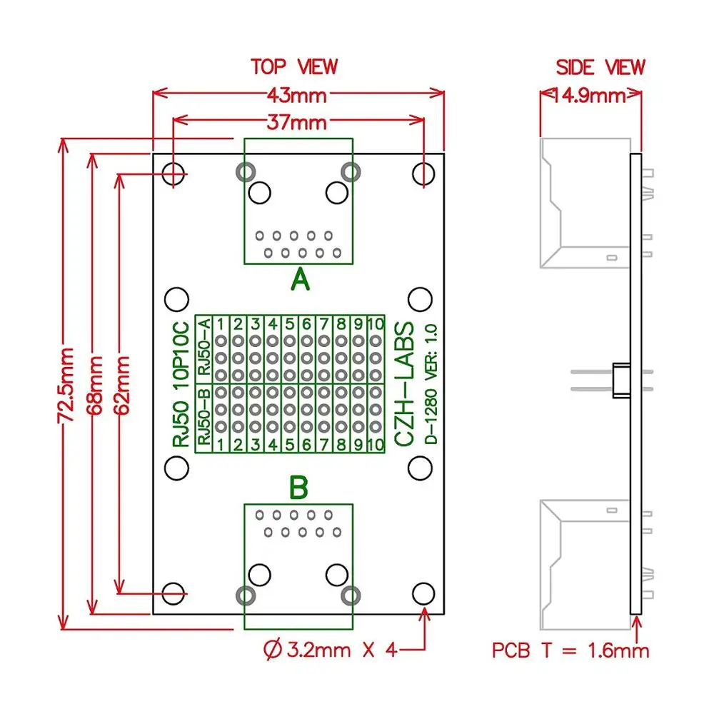 CZH-LABS RJ50 10P10C Diagnostic Test Breakout Module Board.
