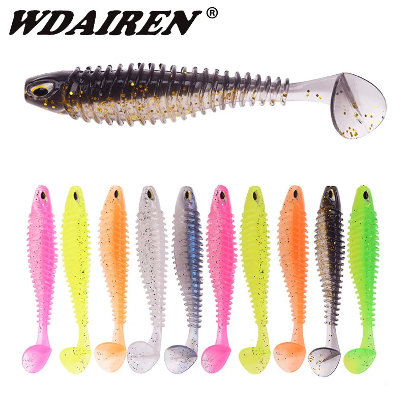 

5PCS 3D Eyes Jig Wobblers Soft Lure 80mm Easy Shiner T-tail Silicone Artificial Fishing Bait Swimbait Bass Trout Pesca Tackle