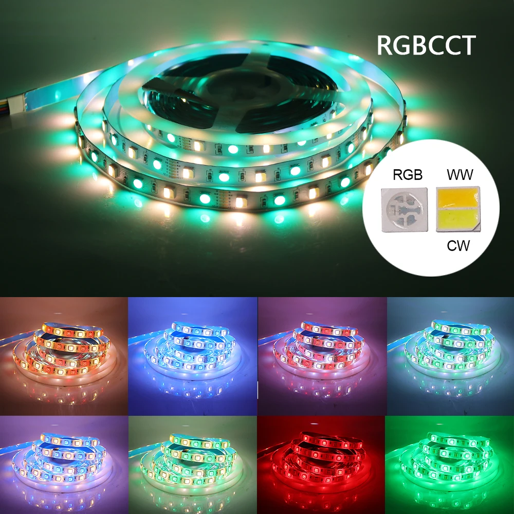 Listwy RGB LED wodoodporna SMD 5050 RGB CCT RGBCCT RGBW biała taśma LED 5M 300LED DC 12V 24V elastyczna taśma LED dioda