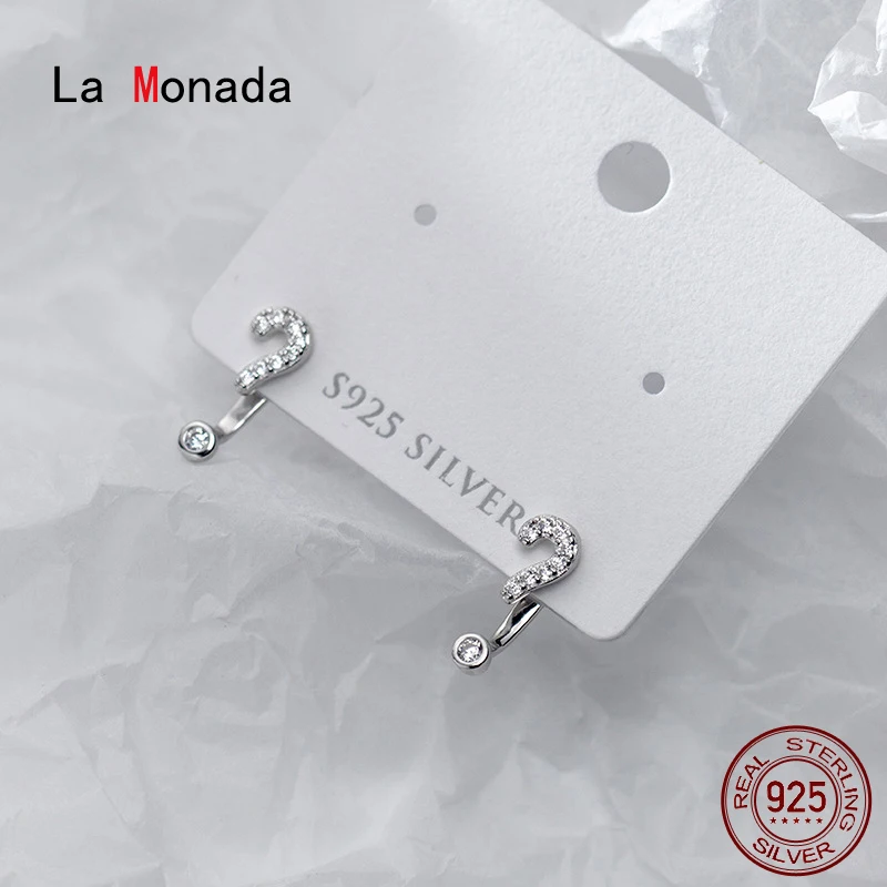 La Monada Stud Earrings For Women Silver 925 Exclamation Question Mark Fine Women Earrings Jewelry Stud Earrings 925 Silver