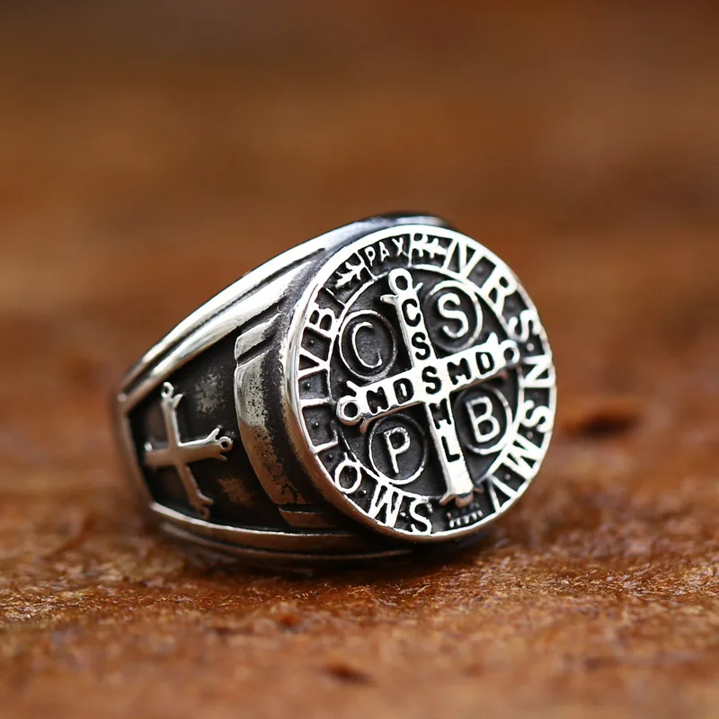 Steel soldier New Design Jesus cross Exorcism order amulet letter stainless steel men ring CSSML bring luck personality jewelry