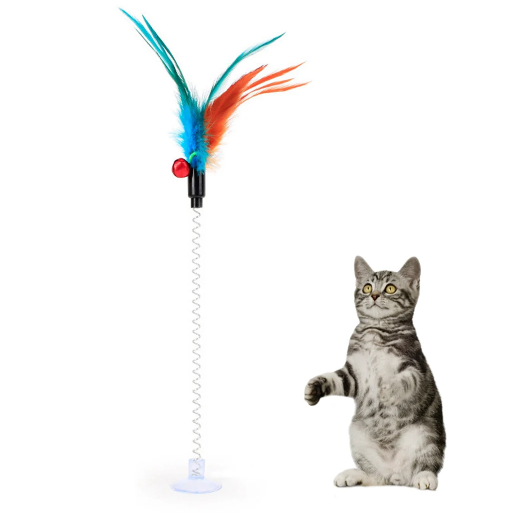 1Pc Cat Toy Funny Interactive Suction Spring Cat Toy Cat Feather Wand Cat Teaser Pet Interactive Supplies Cat Favor Random Color