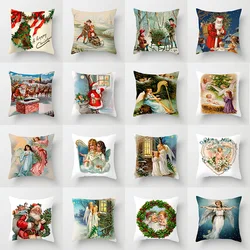 NEW Christmas Angels Santa Claus Cushion Cover Hot Polyester Vintage Oil Painting Angels Pillow Covers Sofa Chairs Throw Pillows
