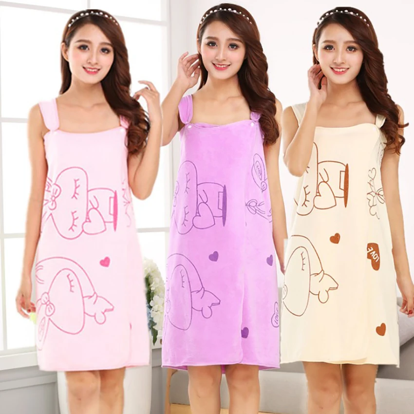 Microfiber Magic Wearable Bath Towels Cartoon Love Rabbit Print Bath Suspender Skirt For Adult Girl Women Quick Dry Bath Towel