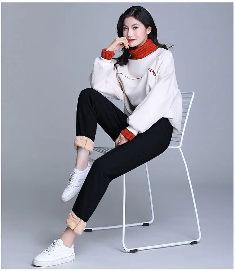 Slim Women Pant Winter Lambskin Cashmere Pants Warm Female Casual Pants Harem Pants Lined Fleece Trousers Autumn Sweatpants