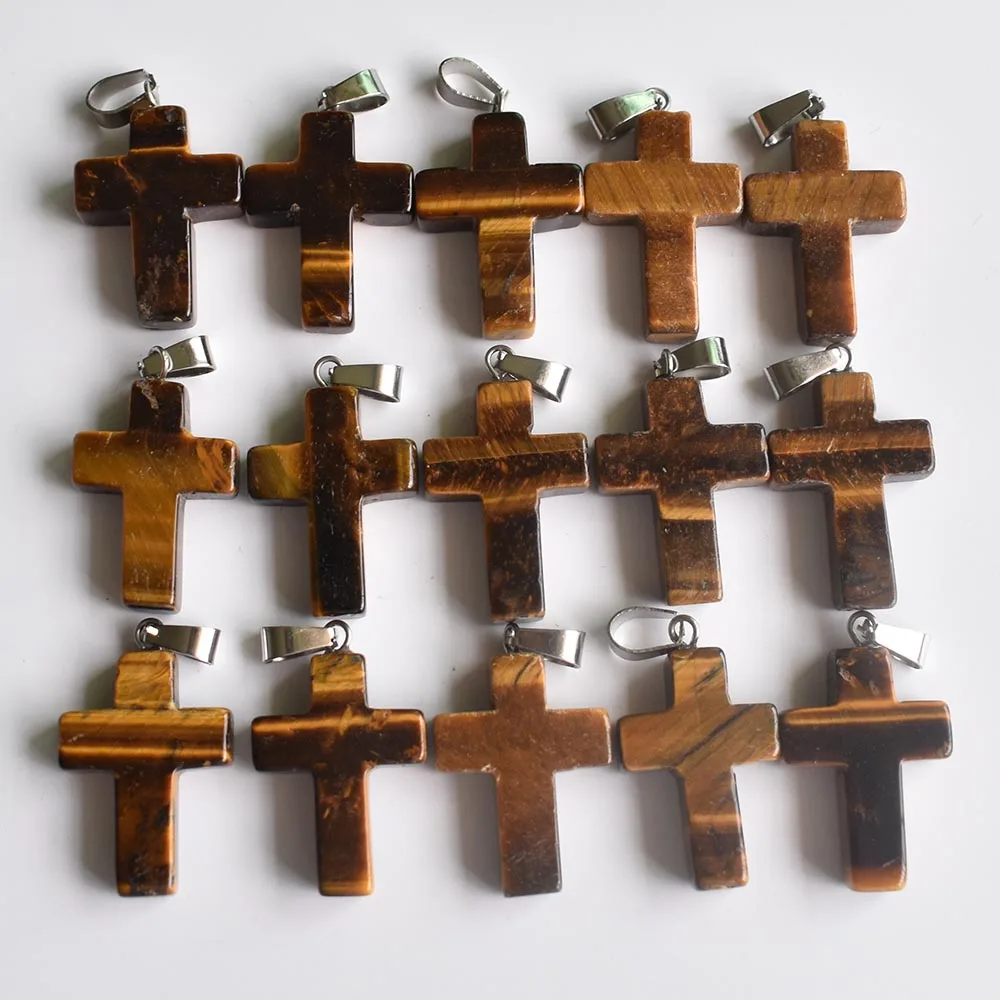 

2020 fashion hot selling natural tiger eye stone cross pendants charms for men and women jewelry making Wholesale 50pcs free