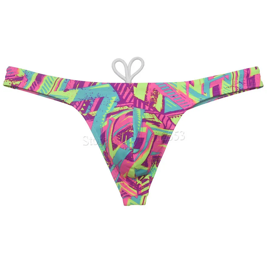 Men's Smooth Swimwear Quick Dry Cartoon Swimsuit Mini Beachwear T-back Surfing Thongs Nylon Low Waist Bikini Swimwear