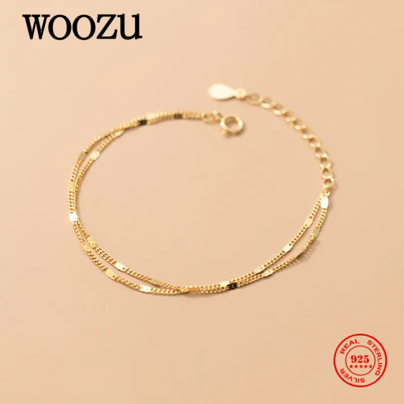 WOOZU braccialetto di fascino a doppio strato delicato semplice in argento Sterling 925 genuino per regalo di gioielli Punk da donna di moda