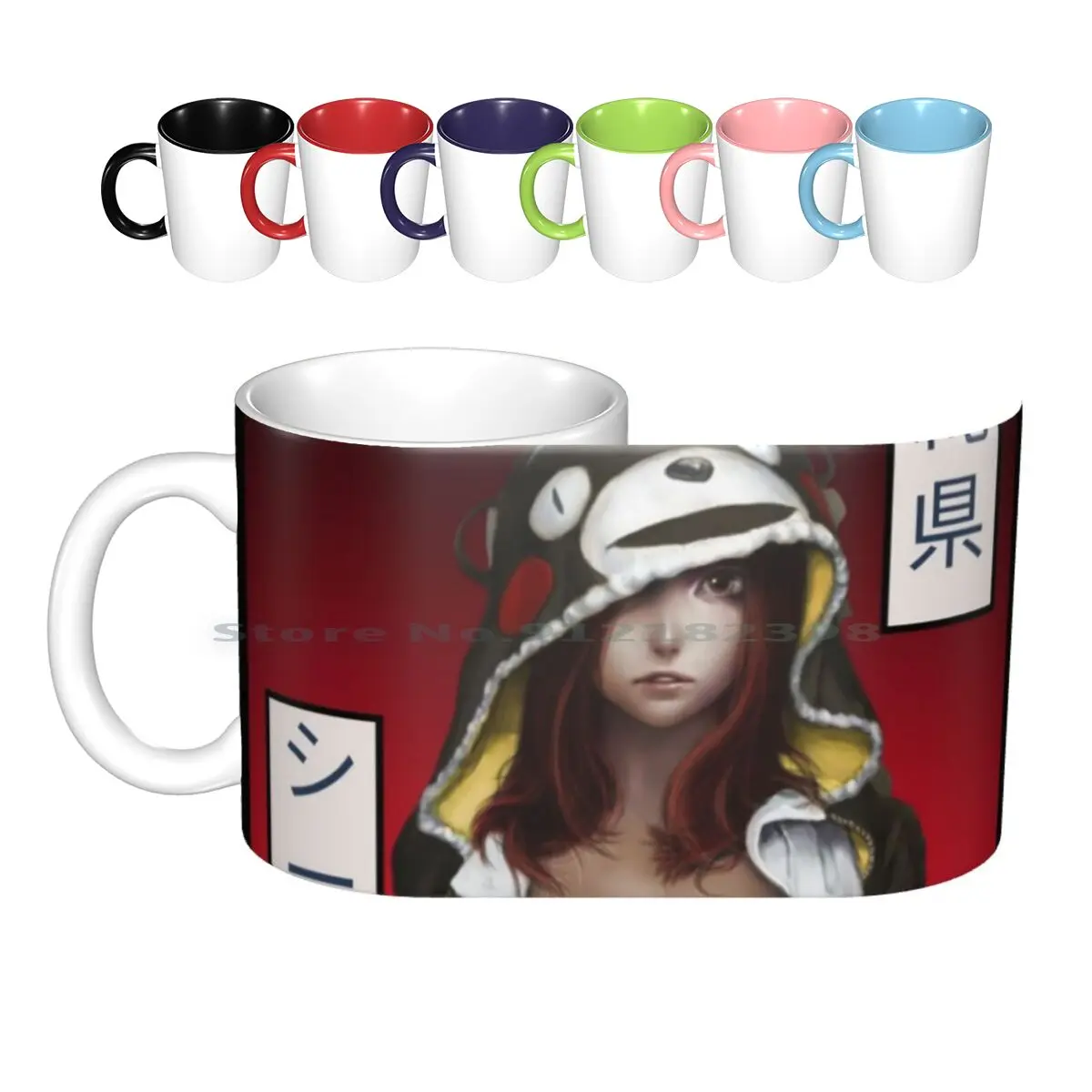 Busty Teen With Japanese Letters And Gradual Background Ceramic Mugs Coffee Cups Milk Tea Mug Teen Busty Letters Japanese And