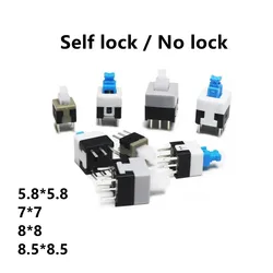 Microinterruptor de encendido táctil de autobloqueo/desbloqueo, interruptores de botón de 6 pines, 5,8x5,8, 7x7, 8x8, 8,5x8,5mm, 10 Uds./lote