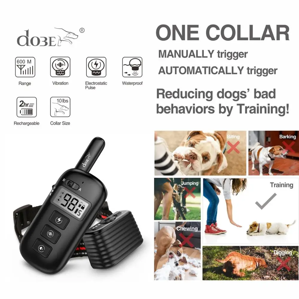 Remote Dog Bark Training Collar 2-in-1, Rechargeable Auto Anti-Bark Stop Collar Electric Shock Dog Remote Control Waterproof