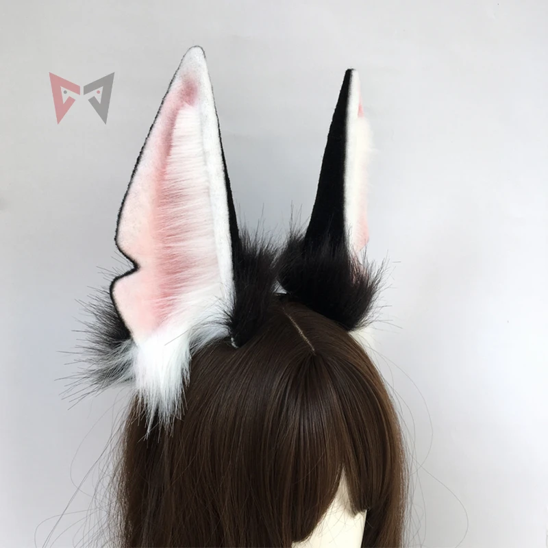 Nova faixa de cabelo artesanal original da fera anbis lobo orelhas preto e branco, arco de cabelo acessórios para fantasia cosplay