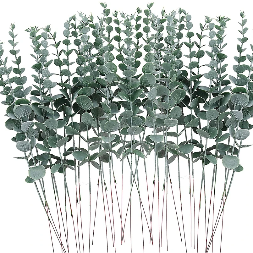 8PCS Artificial Eucalyptus Leaves Greenery Stems with Frost for Vase Home Party Wedding Decoration Outdoor Garden Christmas