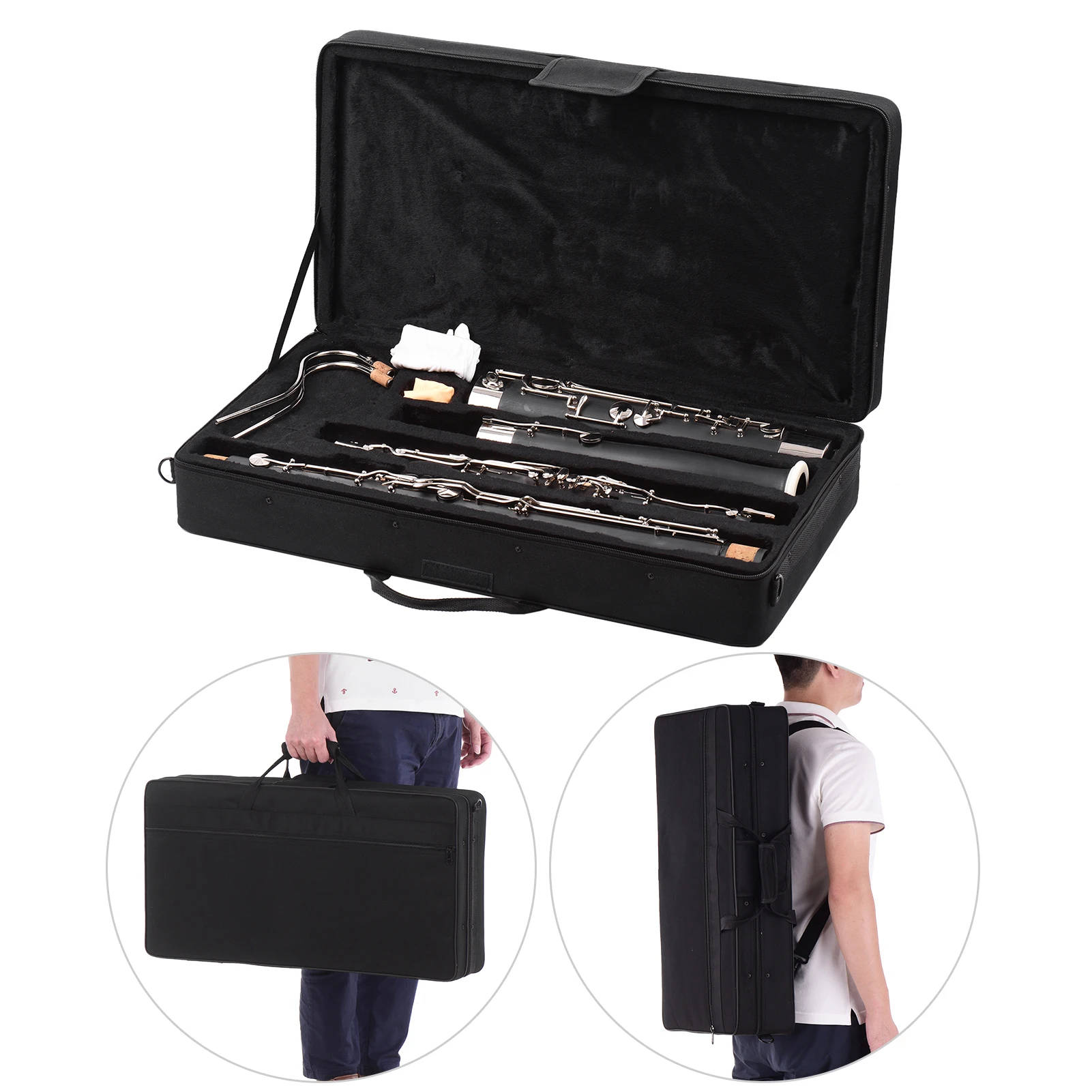 Professional C Key Bassoon Woodwind Instrument Synthetic Wood Body Cupronickel Nickel-Plated Keys with Reed Gloves Cleaning