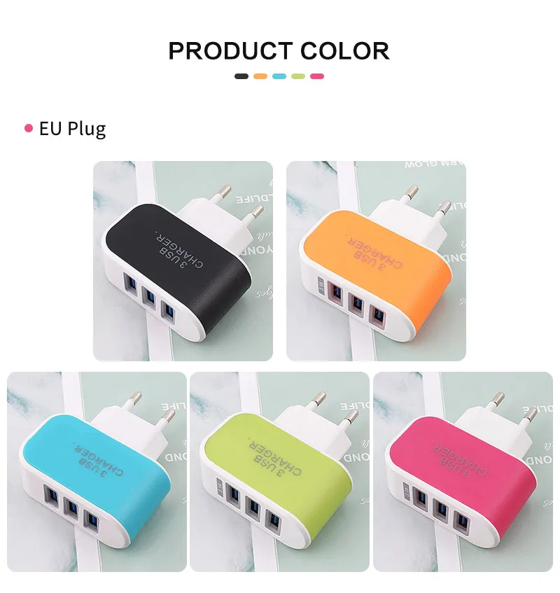Usb Adapter 220V Eu Plug Power Adapter 5V 3A 3USB Port Telefoon Oplader Stroombron Reizen Muur Plug