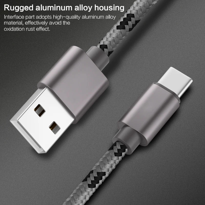 Braided Fabric 25cm 1M 3M 3A Type C Fast Charging Data USB Cable for Samsung Huawei Xiaomi Oneplus OPPO Vivo