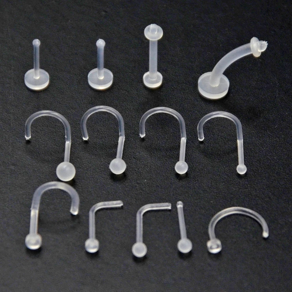 Bioplast Flexible Nose Lip Stud Flexible Push Fit Labret Retainer Cartilage Tragus Helix Earring Eyebrow Belly Ring Piercing