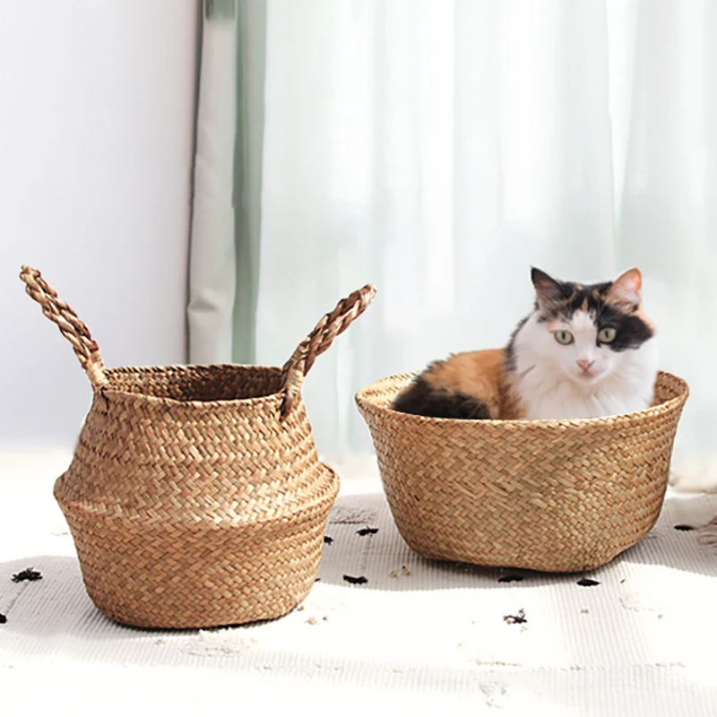 Cestas De Mimbre Decorativas Rattan Basket Bohemian Tassel Wicker Basket Garden with Macrame Tassel Home Organizer Panier Osier