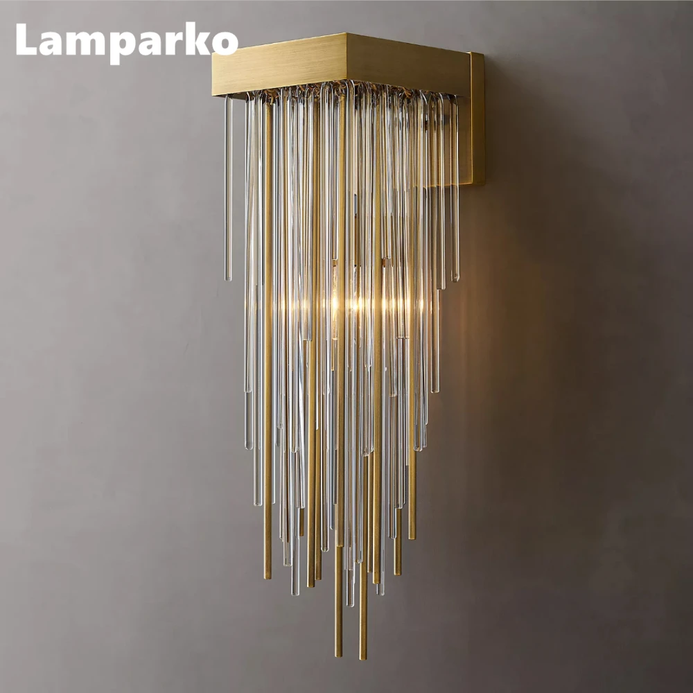 

Cascada Sconce Indoor Clear Glass Drop Lighting Fixture LED Modern Brass Luxury Wall Lamp Home Decor Corridor Glass Sconce Light