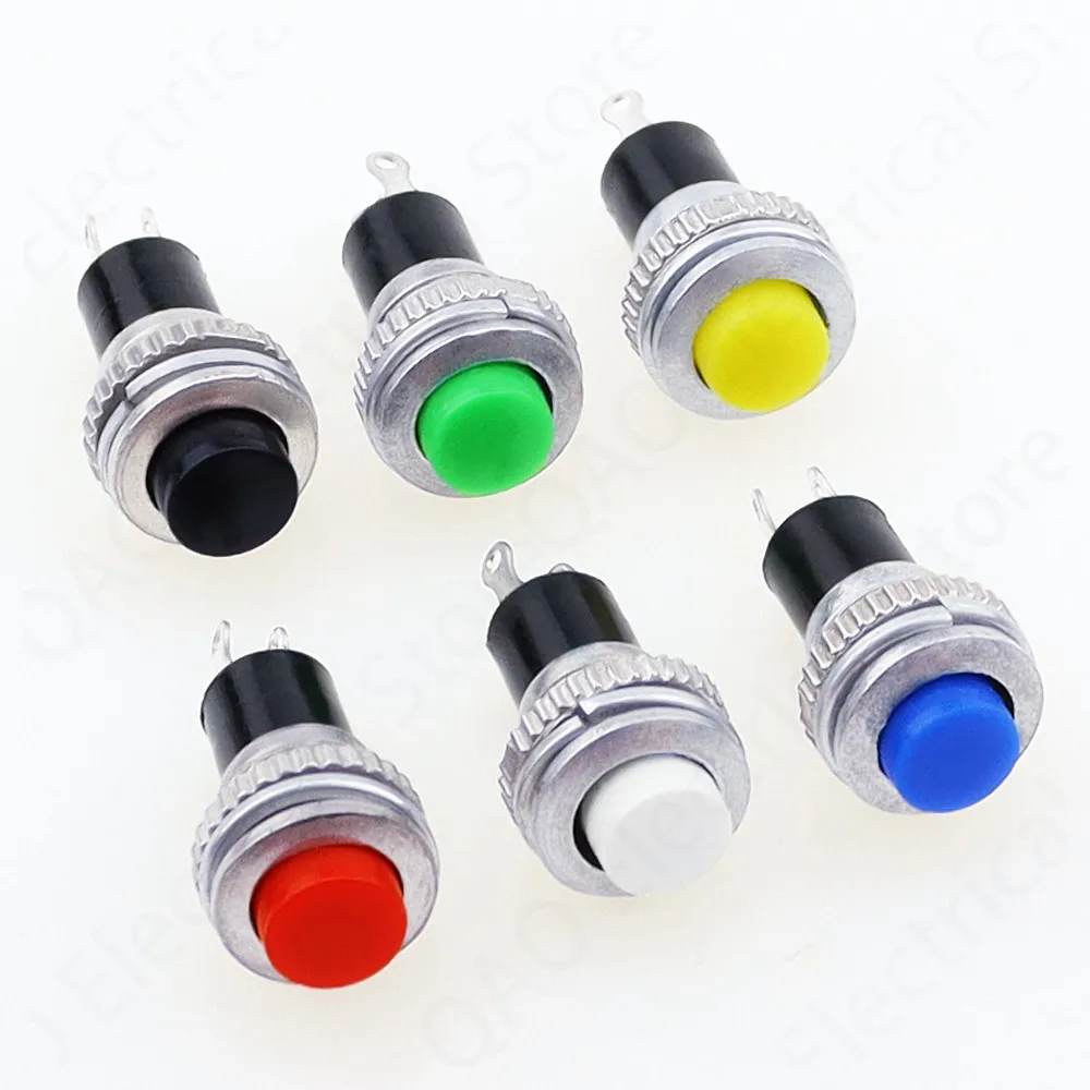 6pcs Noir/Vert/Jaune/Bleu/Blanc/Rouge DS-316 DS316 OFF-Momentané ON 0.5A 250ylique Télécommande Push Button Switches 10mm