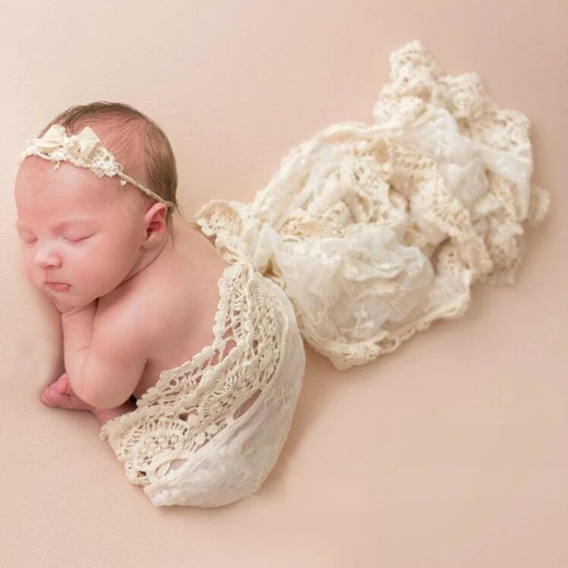 High Quality Lace Newborn Baby Photo Wraps Cotton Soft Infant Photography Fairy Swaddle Blanket Photo Shoot Filler Background