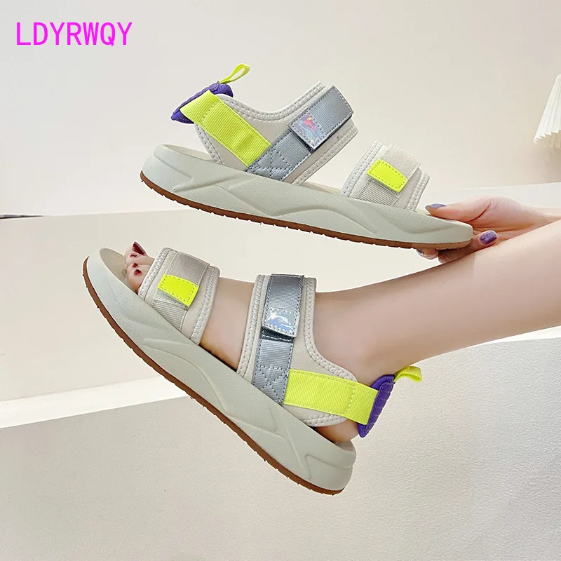 LDYRWQY  2021 summer black thick-soled Korean version of the new wild fashion temperament casual sandals  Buckle Strap