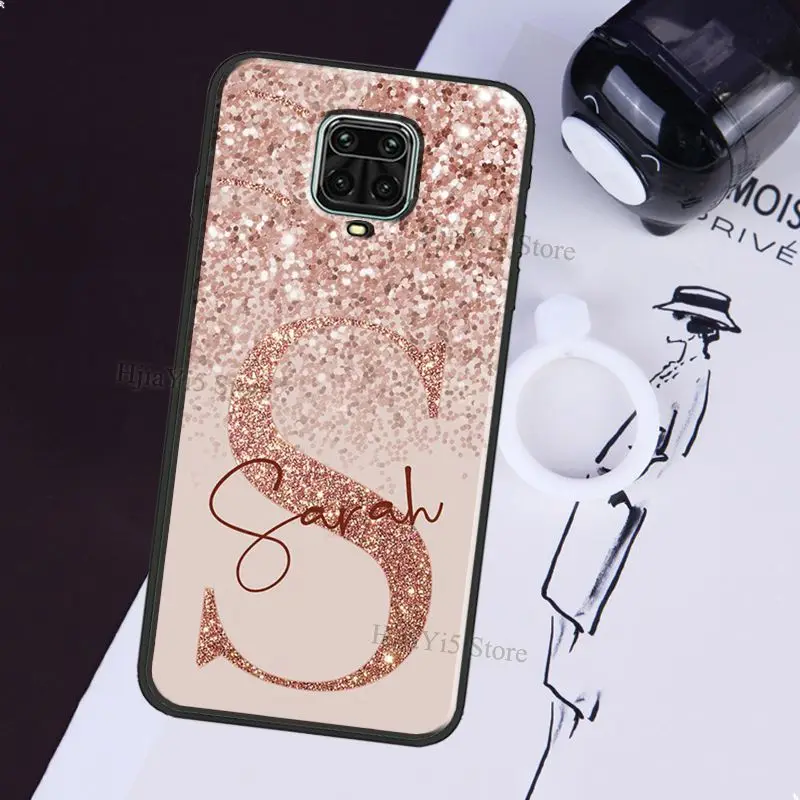 PERSONALISED Glitter name initials Case For Xiaomi Redmi Note 11 Pro 10S 9S Note 10 7 8 9 Pro Cover For Redmi 10 9 9T 9C 9A