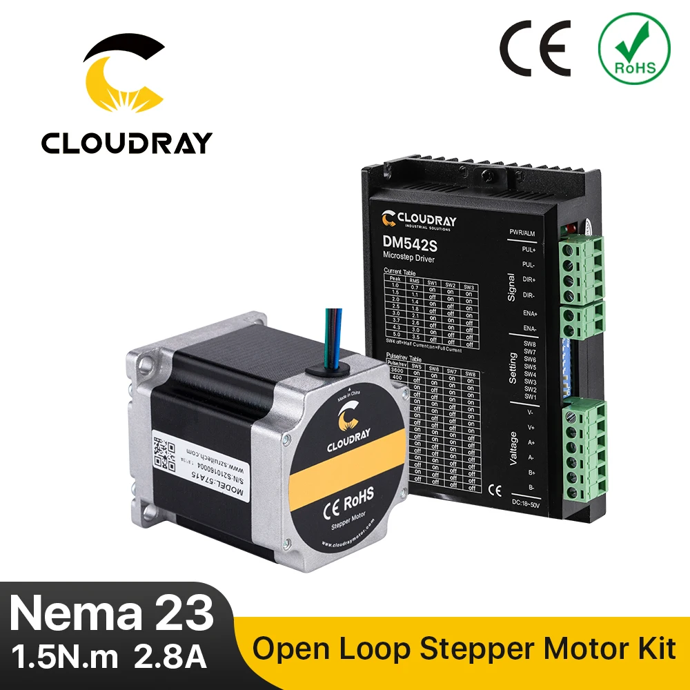 Cloudray Nema 23 Stepper Motor Driver Kit Open Loop 1.5N.m 2.8A 1.0A-5.0A 18-50VDC for 3D printer CNC Engraving Milling Machine